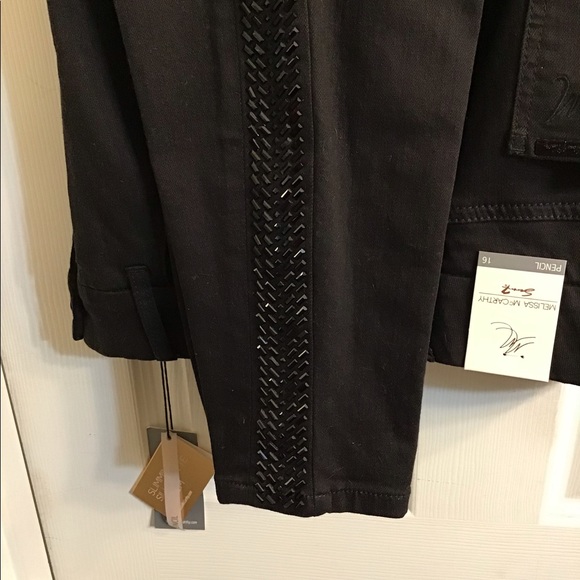 PLUS SIZE NWT Melissa McCarthy Black premium denim with Embellished sides - Picture 6 of 9